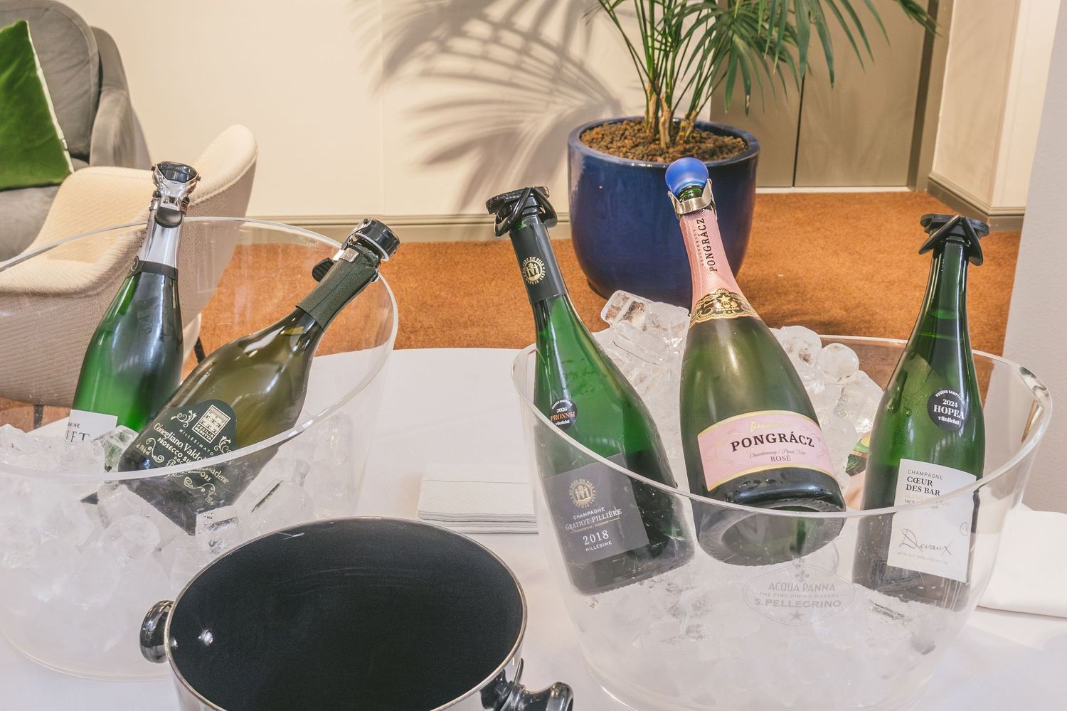 Sparkling wines, Champagne chilled at Anora x Helsinki Uncorked 2026, including Pongrácz Rosé. Photo by © Reka Peurala - Three Pod Studio