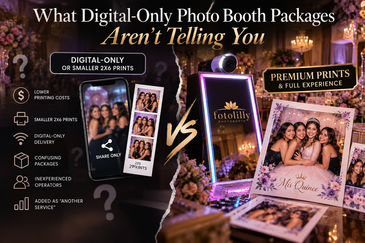 Fort Worth quince photo booth rental with 56-inch Mirror Photobooth, premium 5×7 prints, digital photos and trained Fotolilly attendants