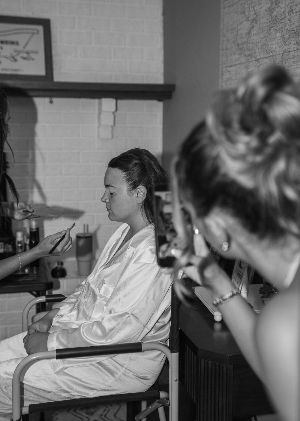 Bride getting bridal make-up in Sherwood,MI
