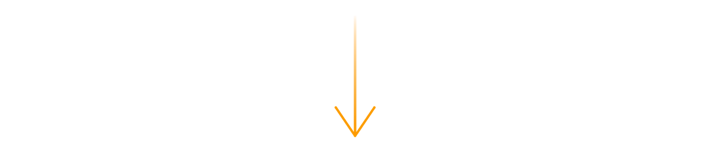 Orange gradient downward arrow icon with glowing effect, fading from white to bold orange, isolated on white background.