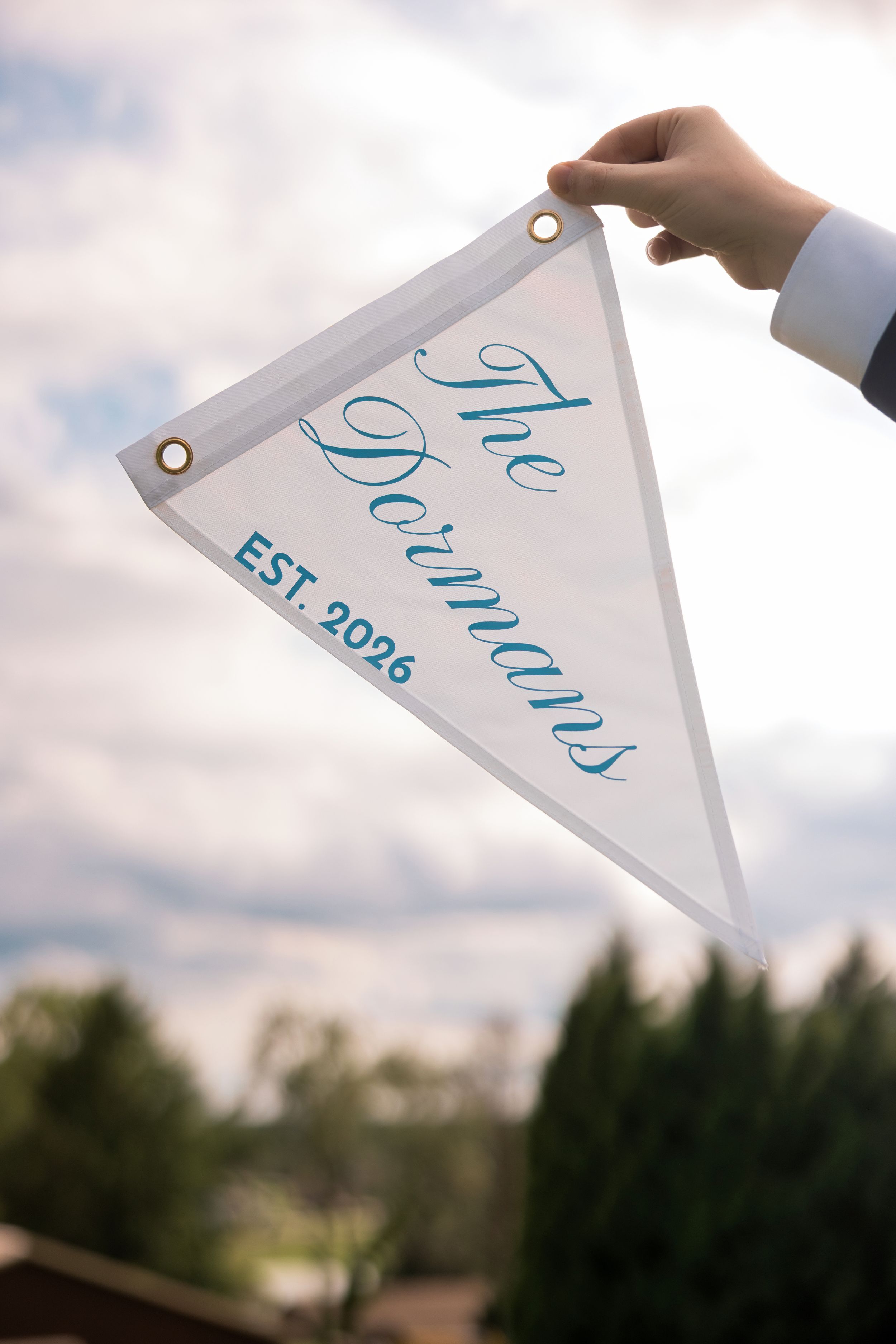 Custom golf flag reception detail at a country club wedding in Newark, Ohio