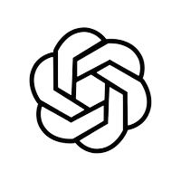 Black and white OpenAI logo icon featuring an interwoven floral knot design on a white background.