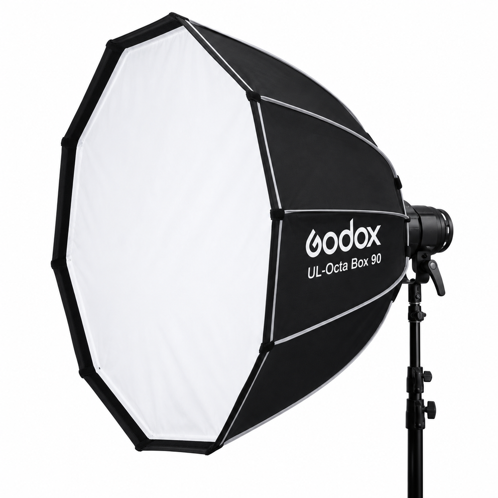 Godox UL-Octa Box 90 professional photography softbox light modifier on studio stand.