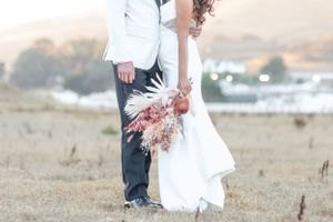 Details of a wedding bouquet or decorations, with a focus on the colors, textures, and patterns.