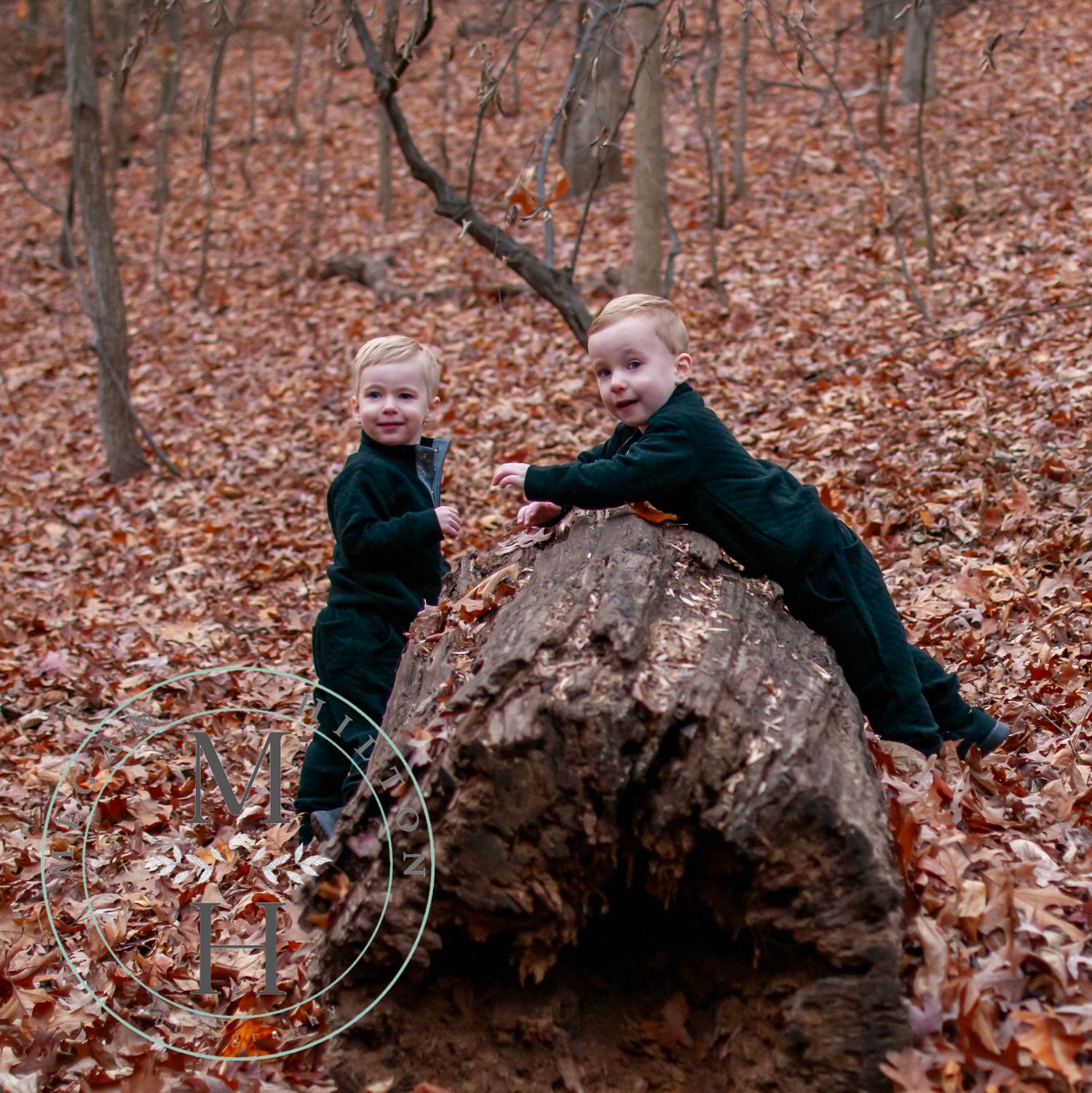 Candid photo of two toddler boys playing at a park