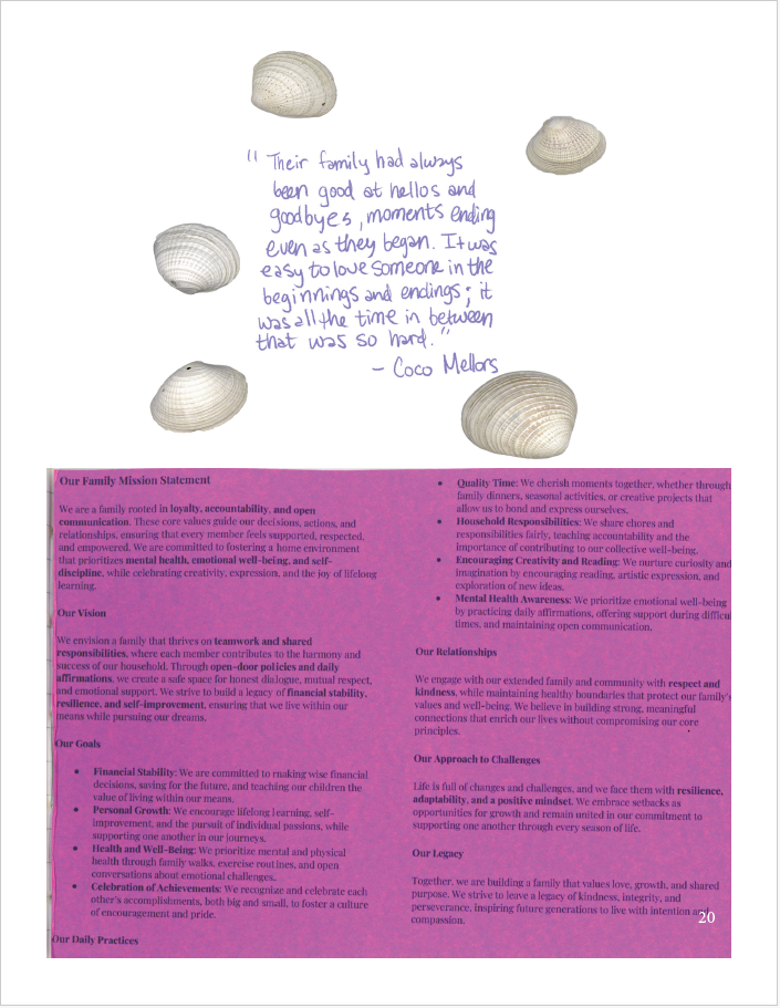 Family mission statement and a quote from Coco Mellors