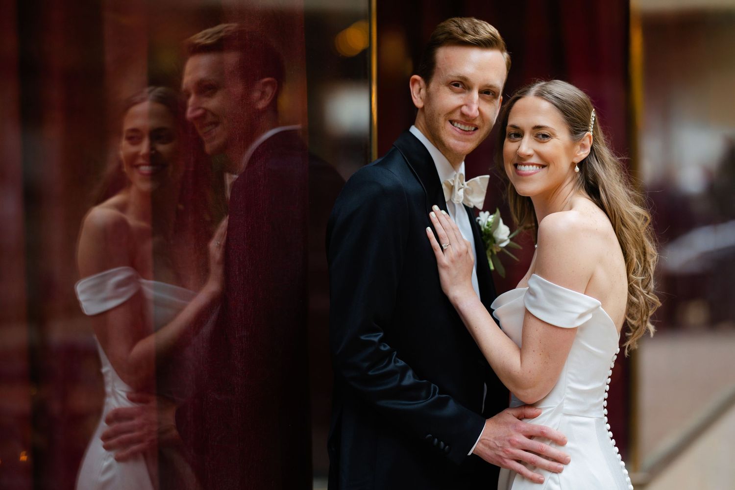 Newlyweds on their wedding day at the Hyatt Arcade in downtown Cleveland photographed by Tom Forrest of Hudson, Ohio.