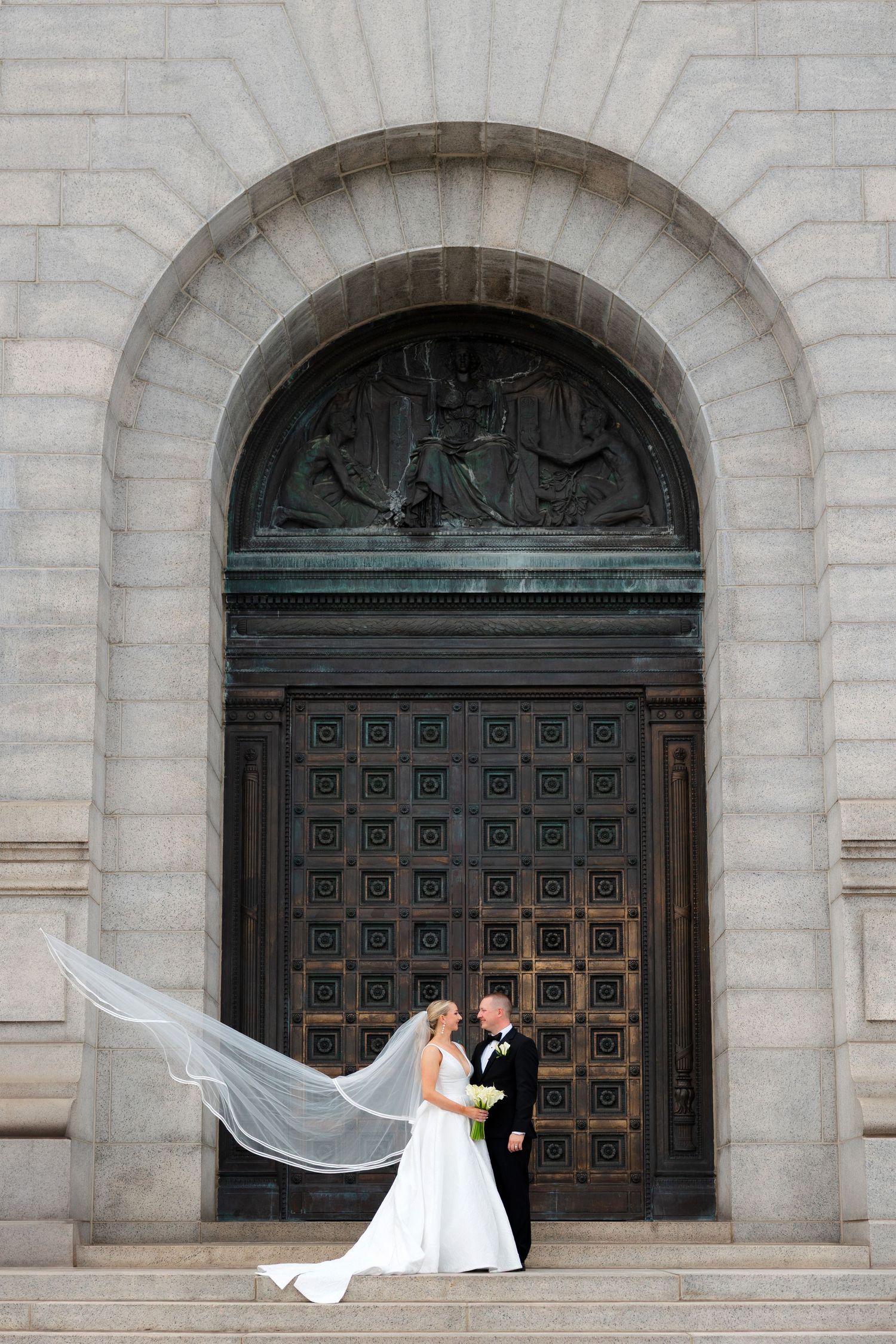 Newlyweds at the McKinley National Memorial in Canton photographed by Tom Forrest Photography of Hudson, Ohio.