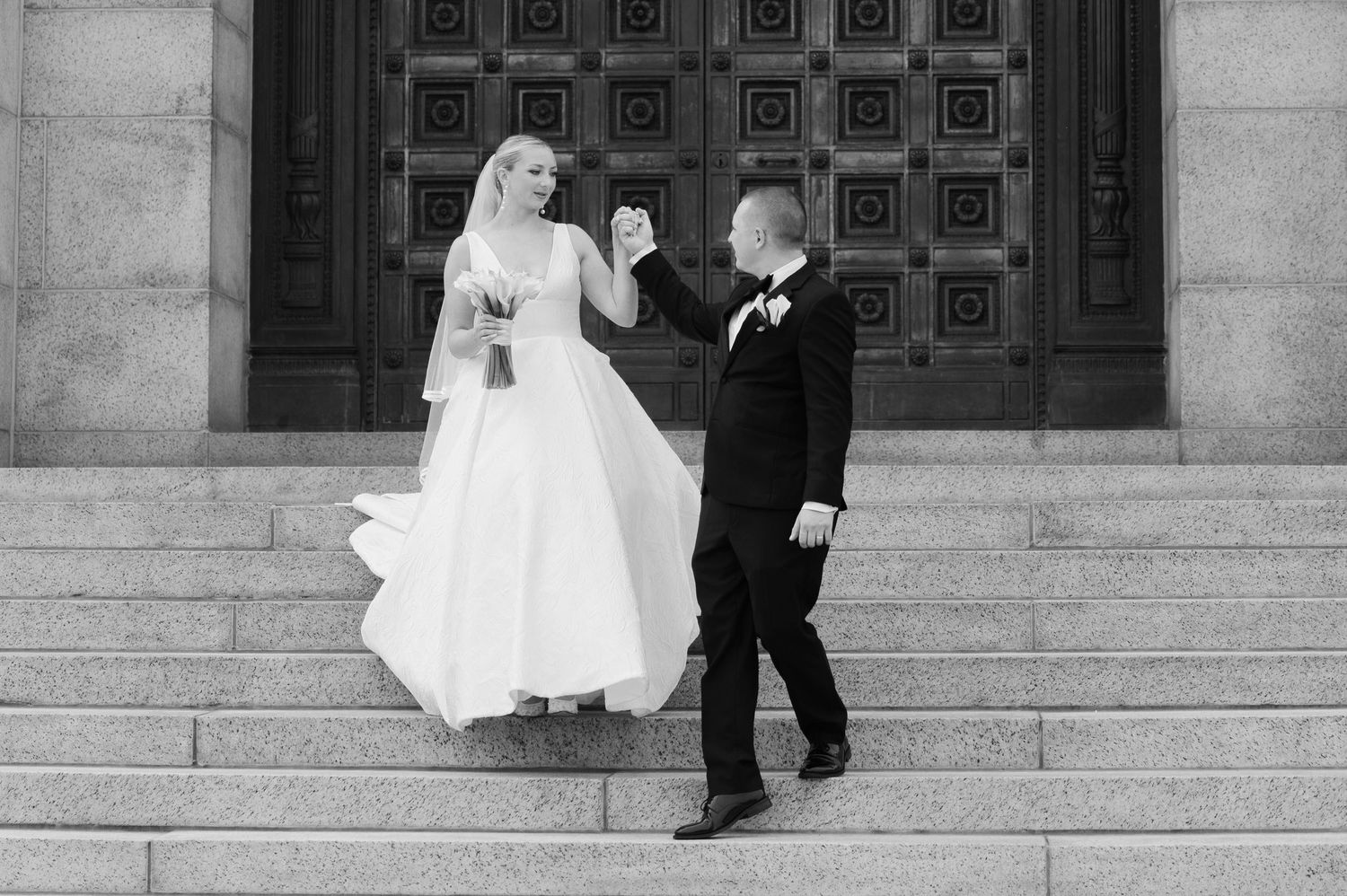 Bride and groom on their wedding day at the McKinley National Memorial in Canton photographed by Tom Forrest Photography of Hudson, Ohio.