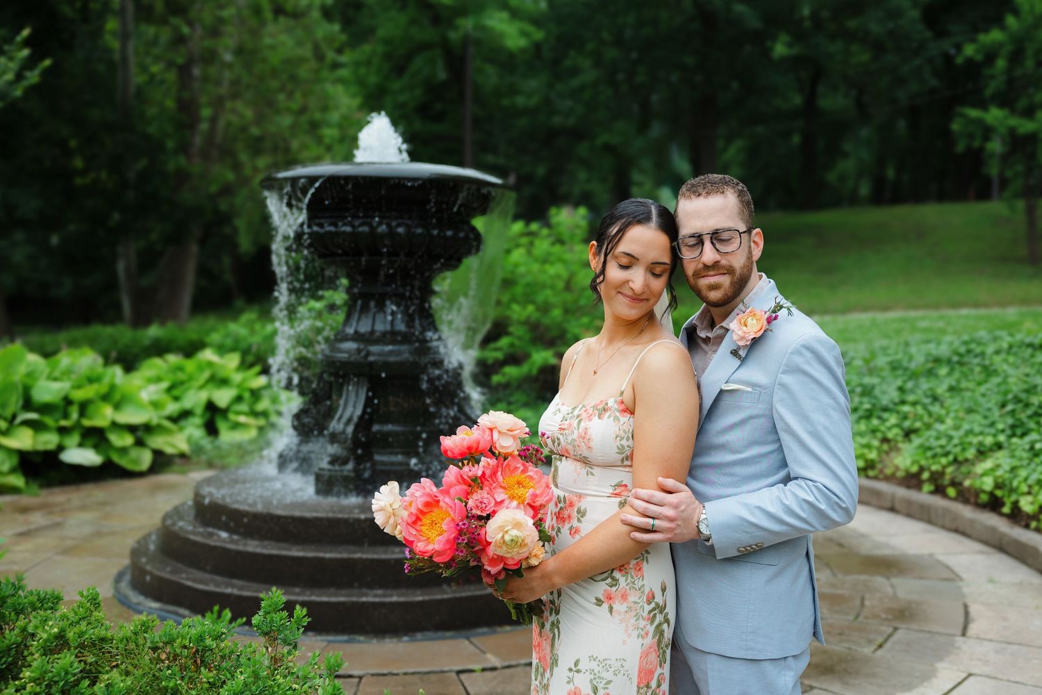 Newlyweds after their wedding ceremony at the Cleveland Cultural Gardens photographed by Tom Forrest Photography of Hudson, Ohio.