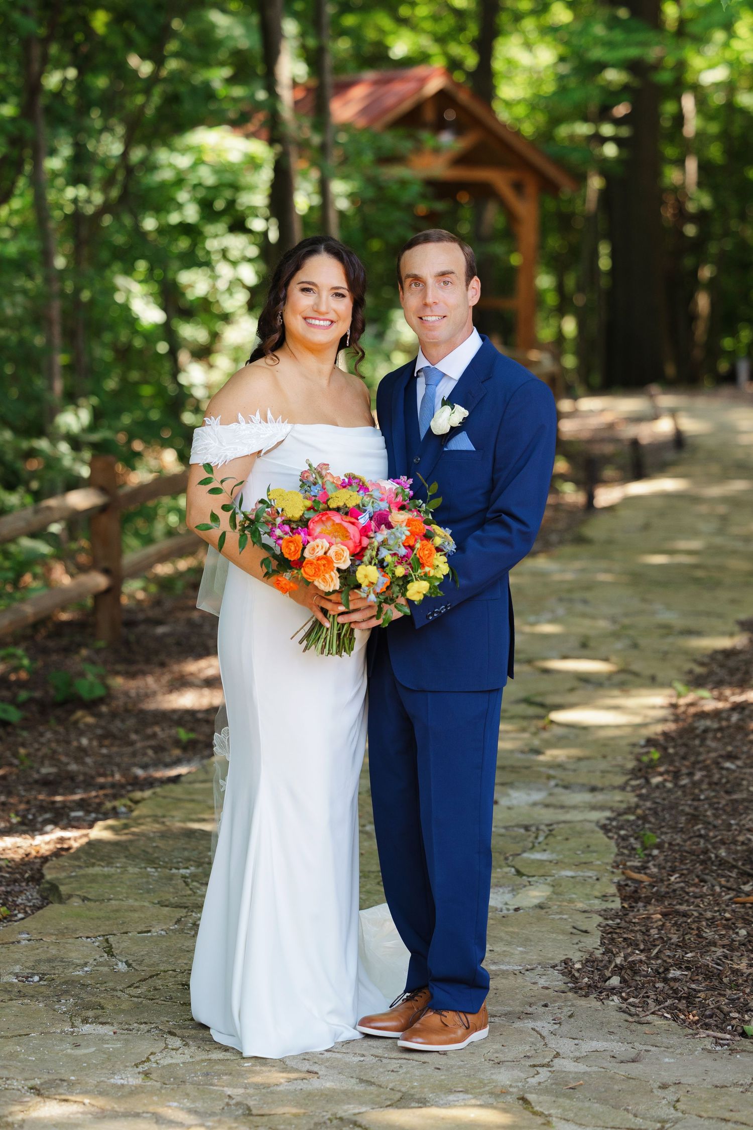 Classic portrait of bride and groom during their wedding day at Tall Oaks East photographed by Tom Forrest Photography of Hudson, Ohio.