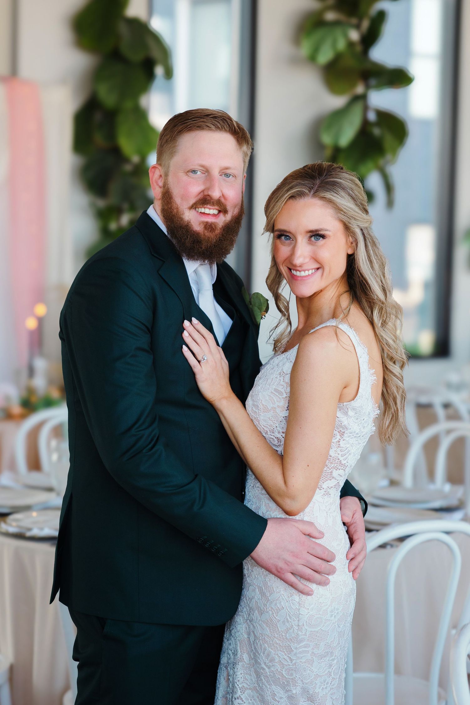 Bride and groom at The Lantern Room photographed by Tom Forrest Photography of Hudson, Ohio.