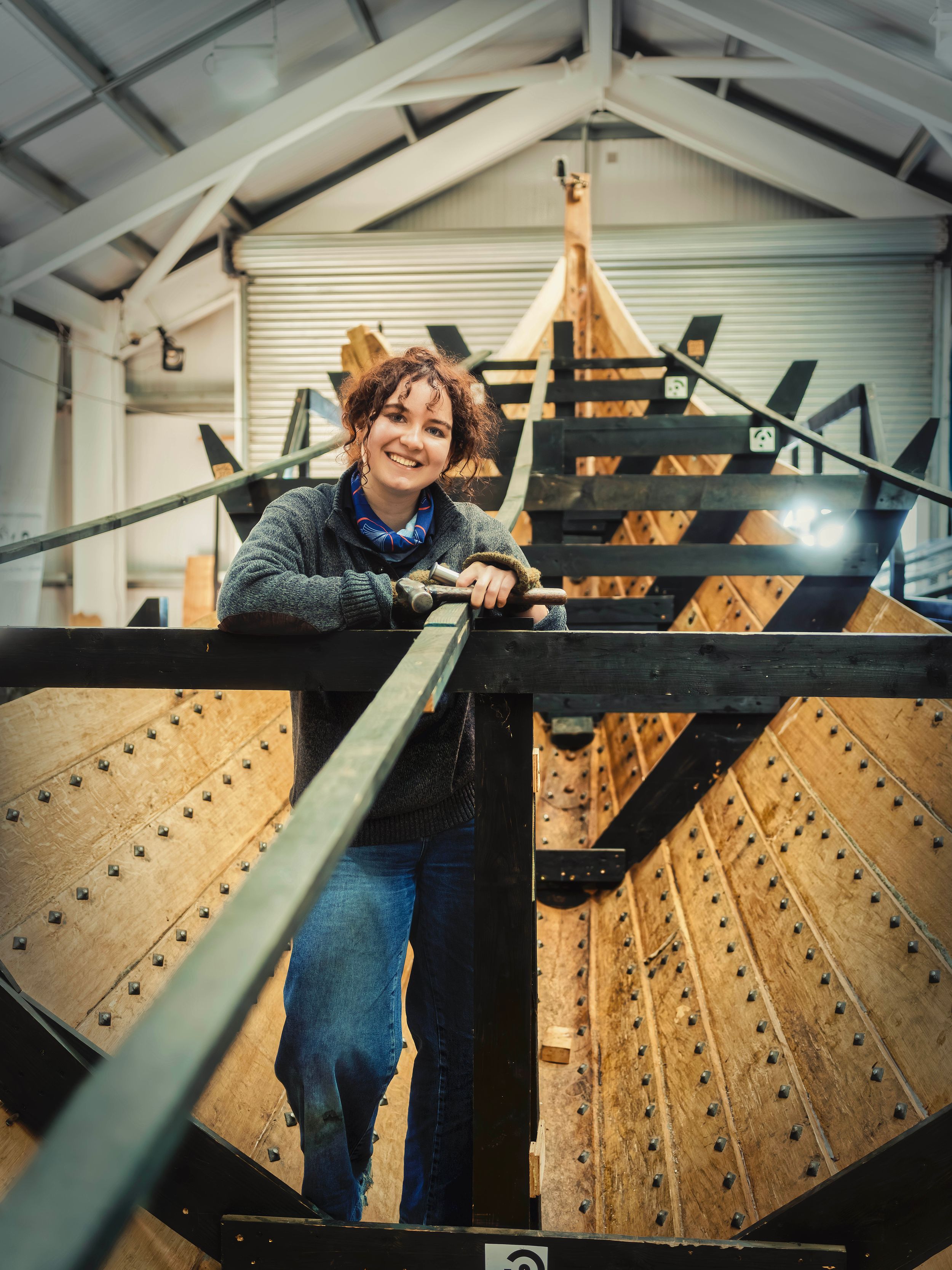 Sutton Hoo Longboat project - portrait of Natasha Symes – Production Crew and Researcher, volunteer boatbuilder, Woodbridge, Suffolk