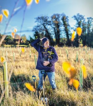 Sutton Hoo Longboat project - portrait of Andy Spencer working in the field, Horticulturist and tree search, Woodbridge, Suffolk.