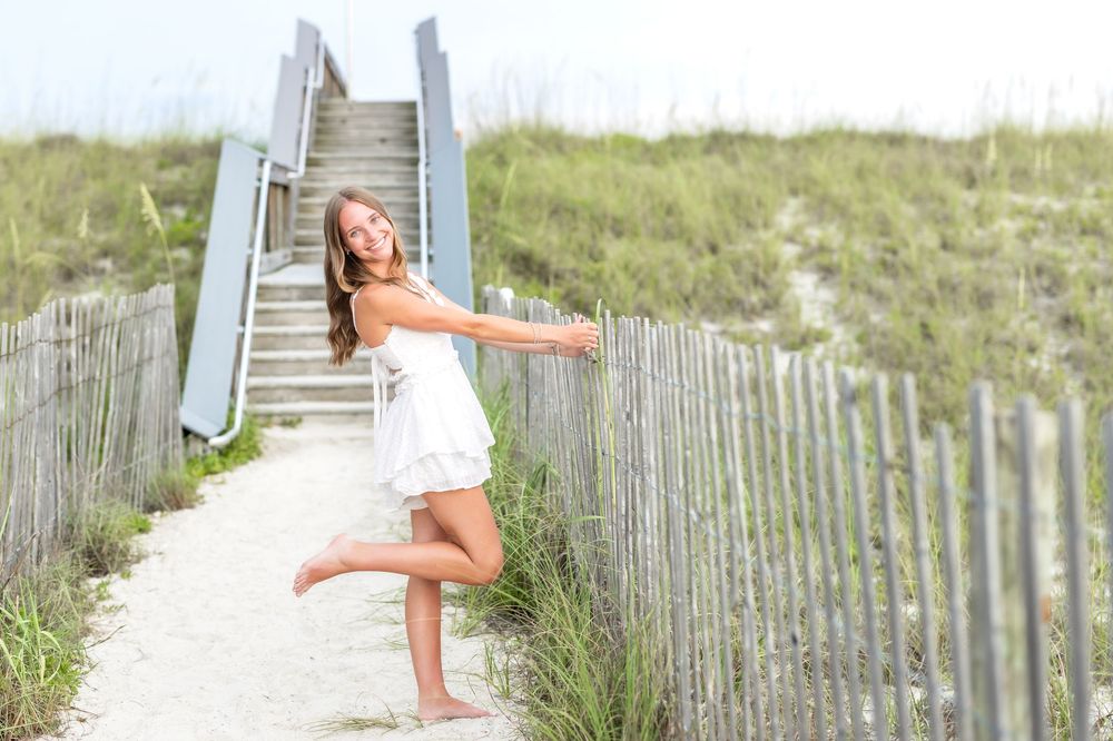 Series of beach boardwalk photos with wooden fencing and beach grass along sandy path leading to ocean.