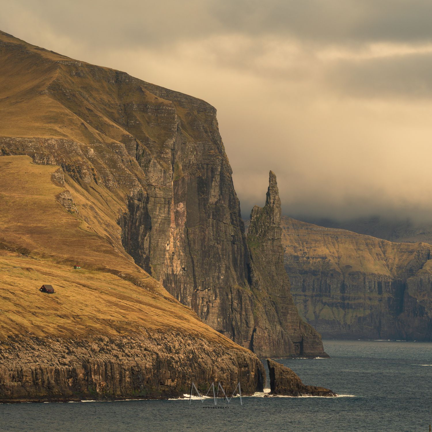 The Witches Finger on a cloudy day, Faroe Islands.