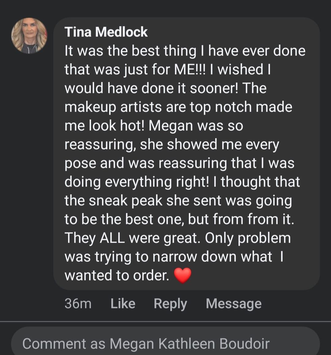 A positive social media review about working with makeup artists and photographers during a photoshoot session.
