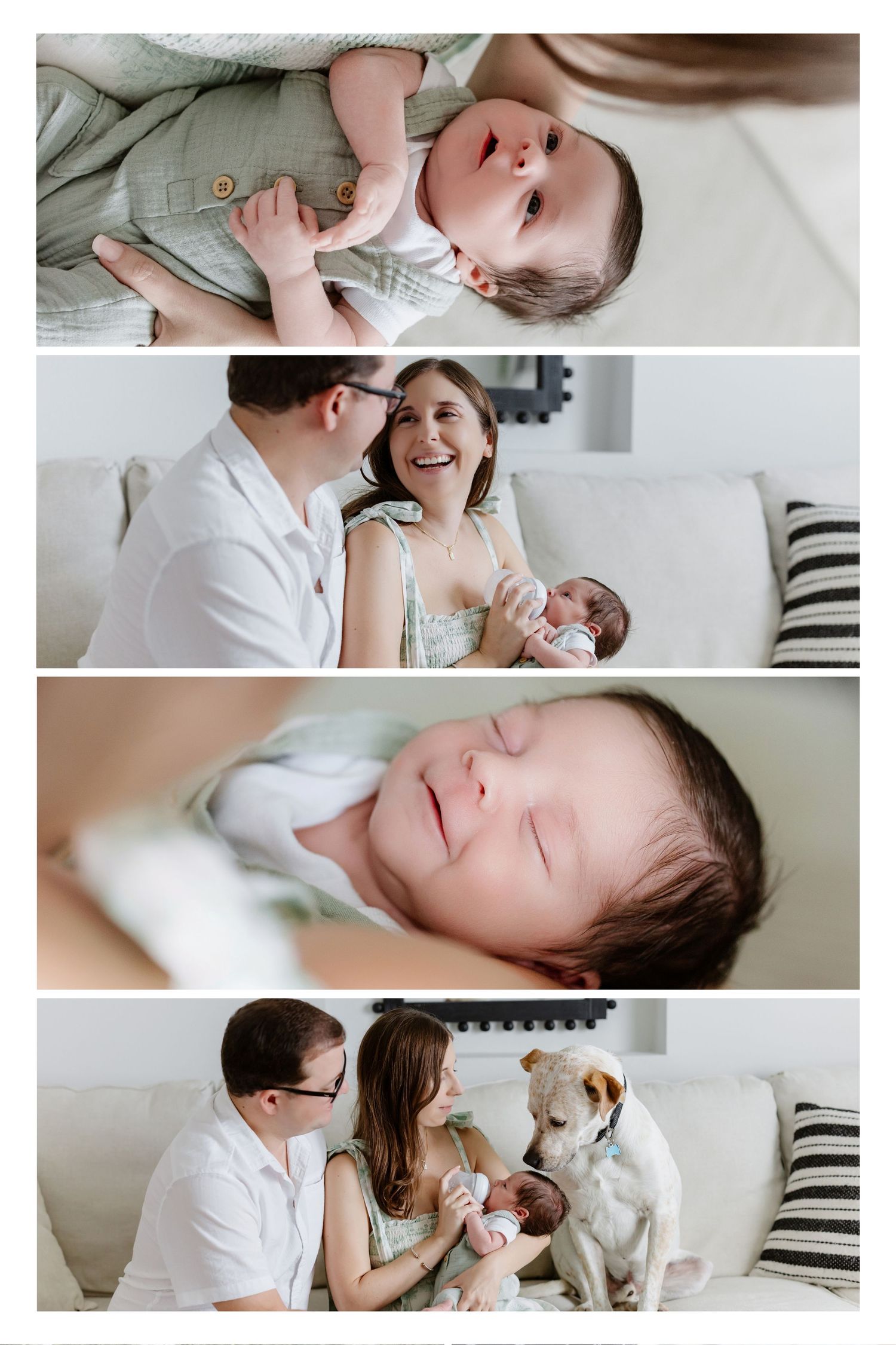 A series of black and white photographs showing gentle hands holding and comforting a tiny newborn baby's hand.