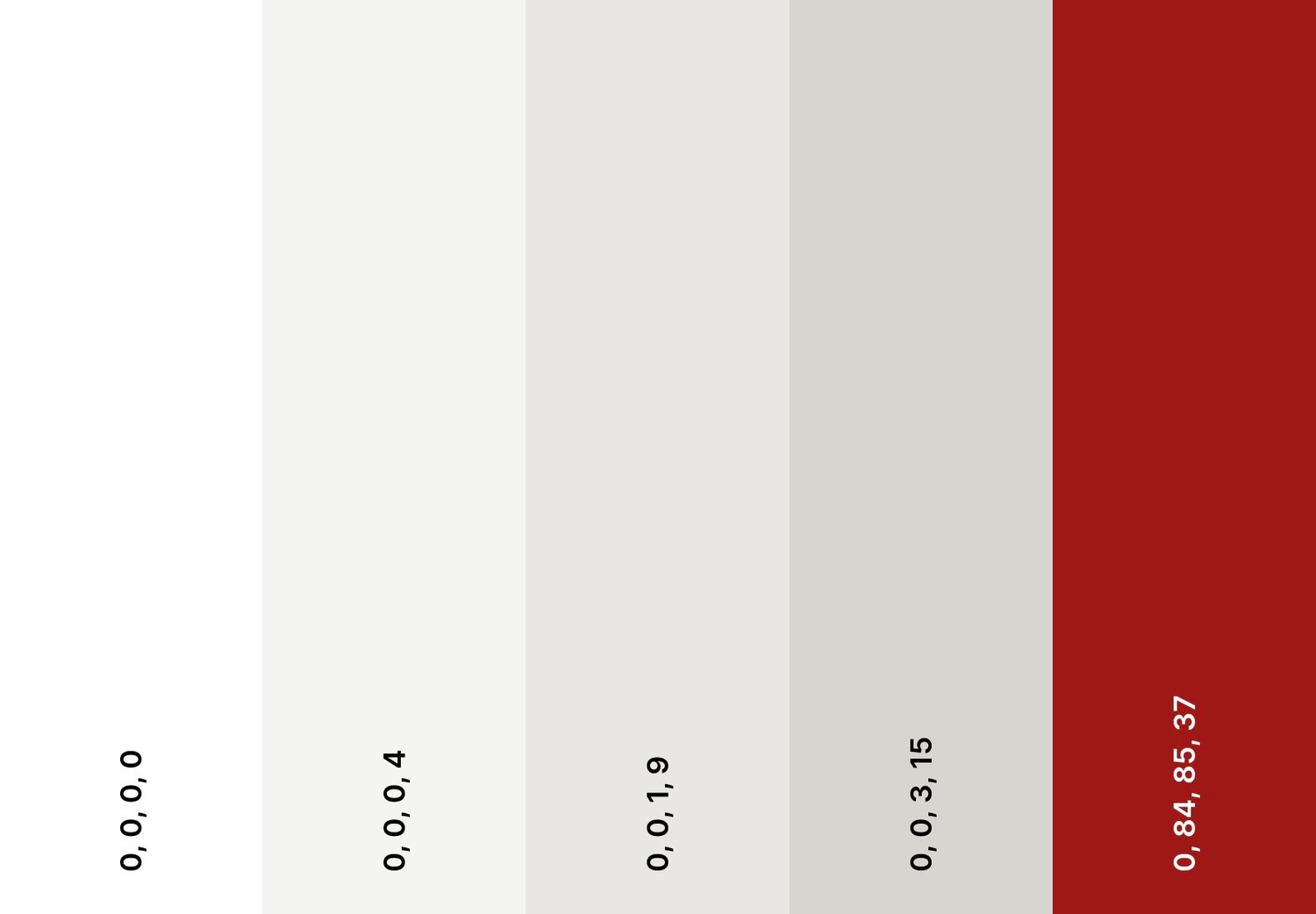 A color palette showing a gradient from white to deep red with hex codes displayed beneath each color swatch.