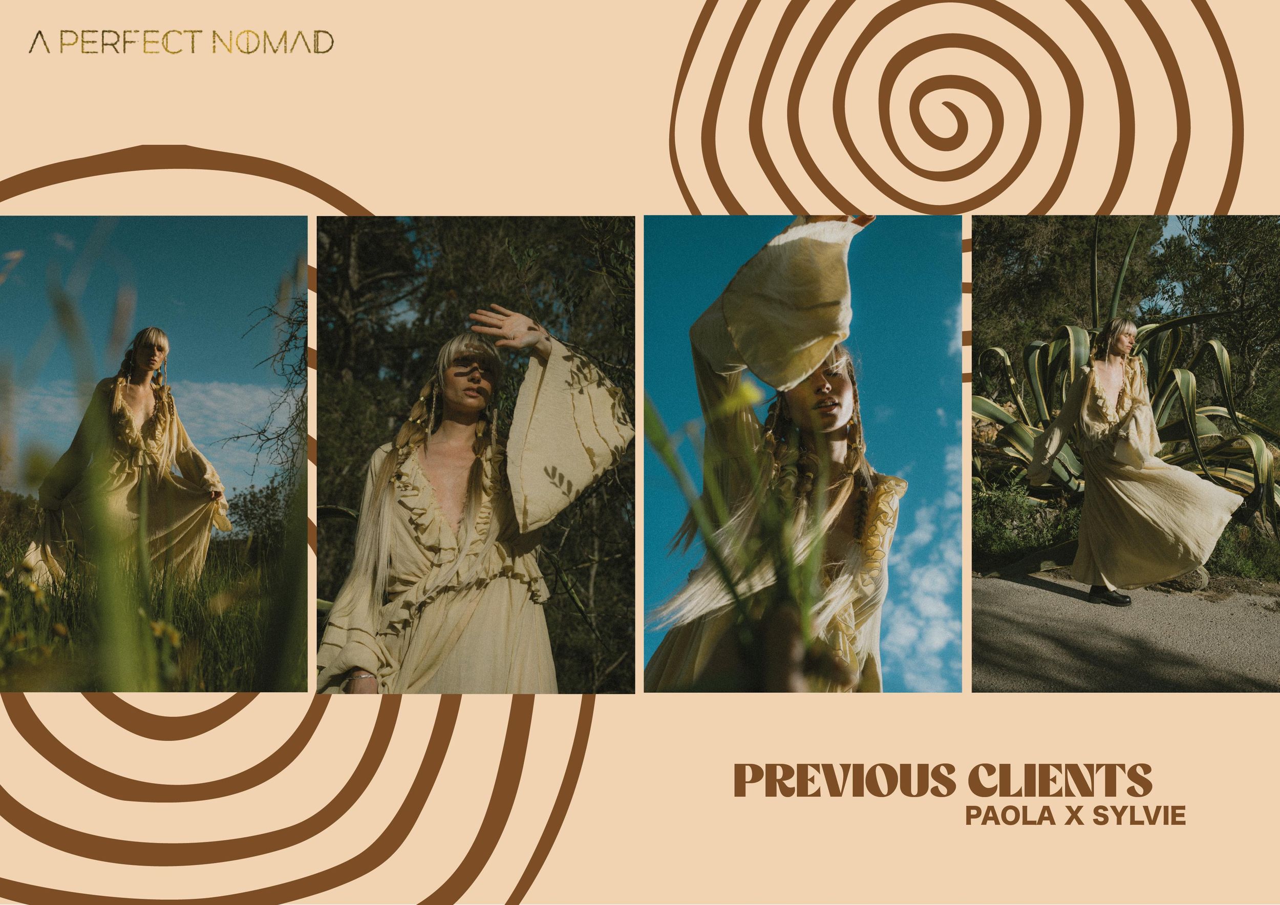 A collection of outdoor photography portfolio images arranged in a horizontal strip with circular design elements.