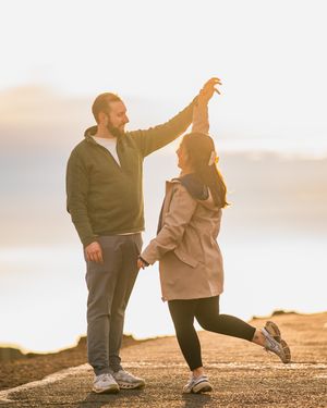 Proposal engagement couple sunset photo at Haleakala summit Maui Hawaii