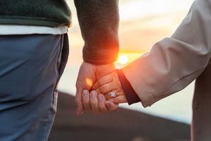 Proposal engagement couple sunset photo at Haleakala summit Maui Hawaii