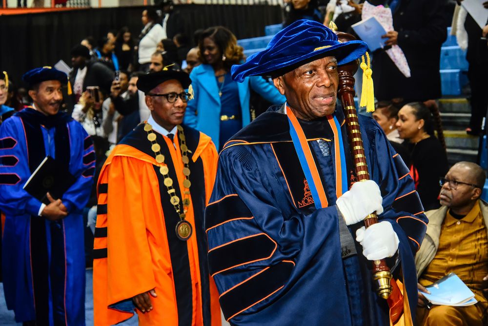 Morgan State University Provost leading the commencement processional. Higher Ed photography.