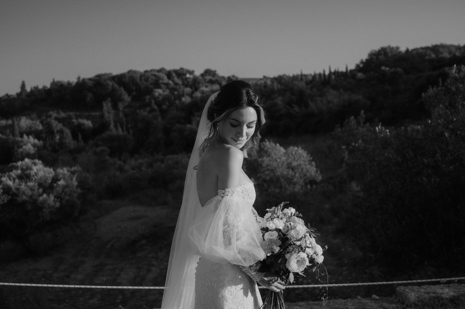 An artistic portrait of a bride after the wedding at Pyrgos Melissourgou Athens