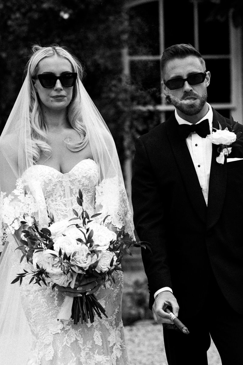 Stylish wedding couple cotswolds