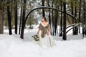 bridal portrait in snow looking away from camera