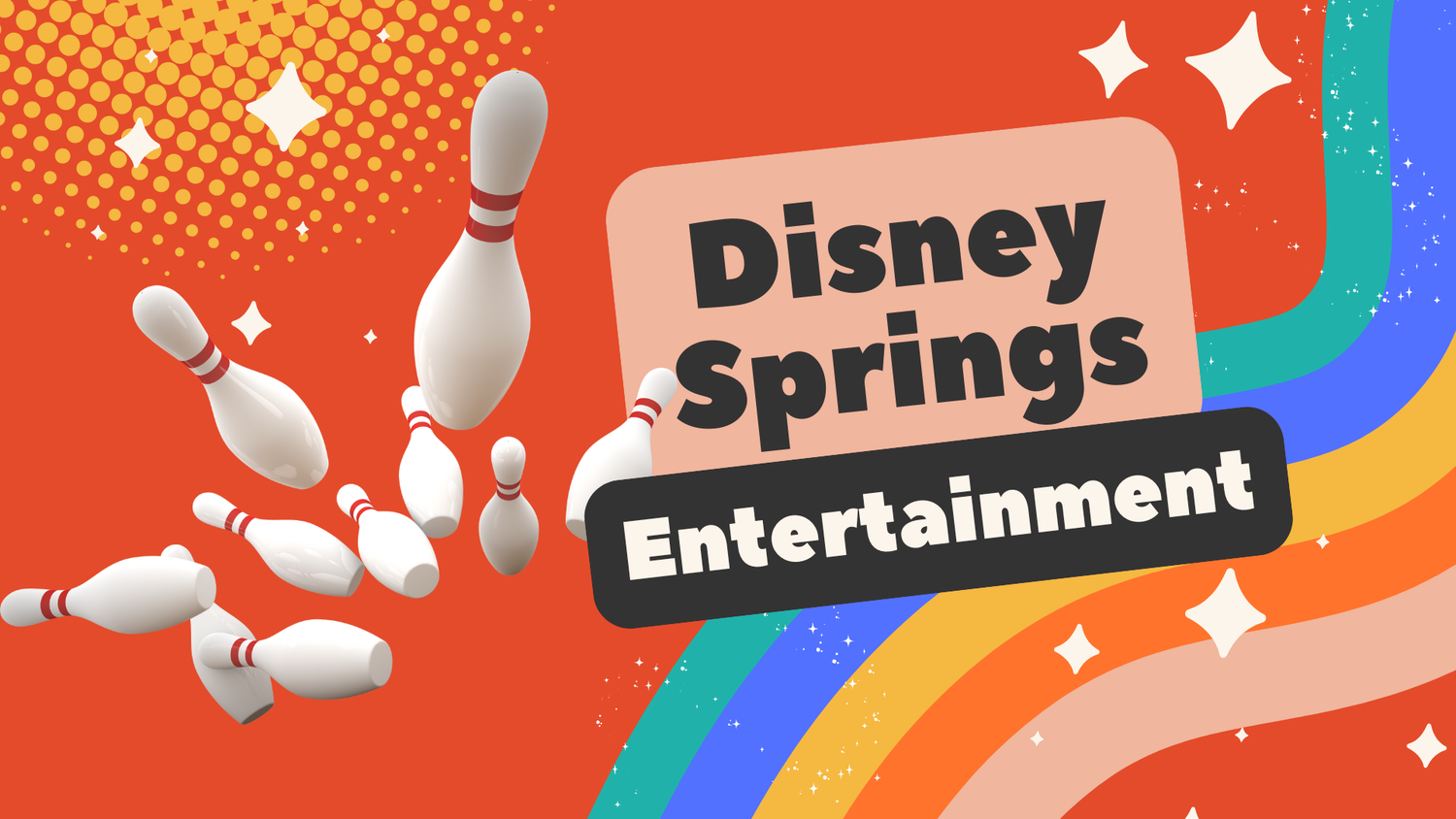 Orange banner with retro halftone pattern and sparkle effects for Disney entertainment.
