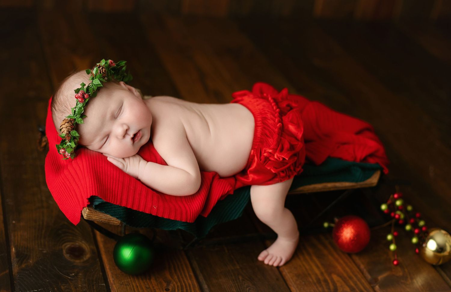 Newborn on a sleigh. Greenville SC newborn photographer, Easley, SC newborn photographer, Upstate newborn photographer