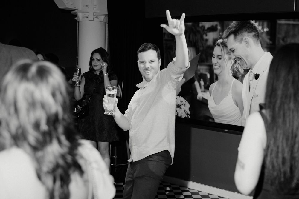 Guest having fun on the dancefloor at a wedding reception in Manchester