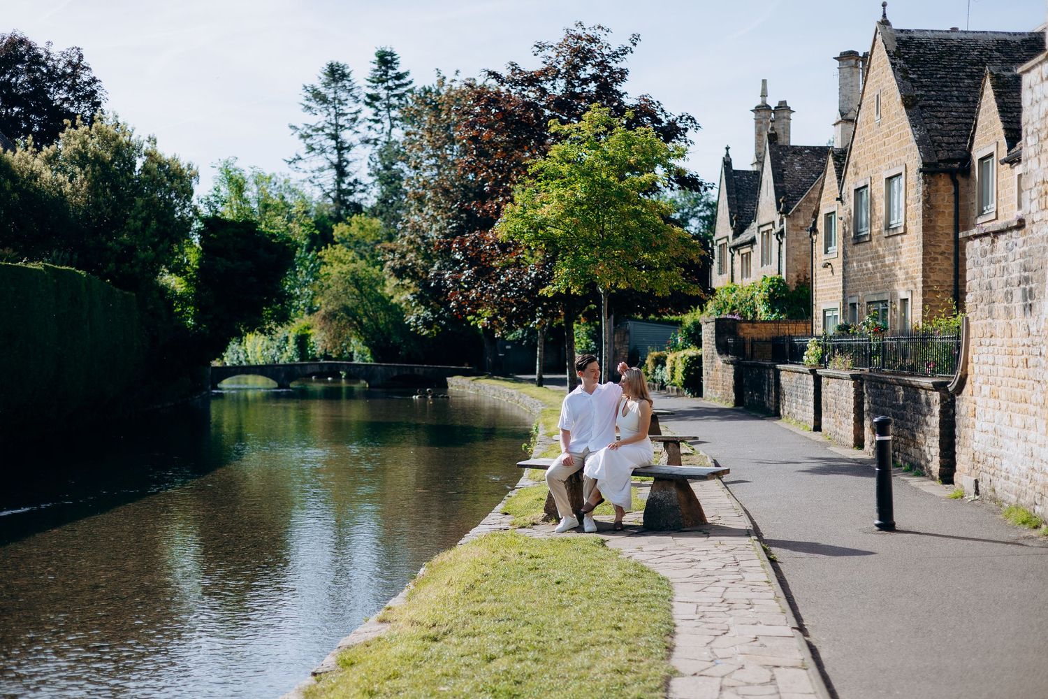 Proposal photography session in Bourton-on-the-Water village centre.
