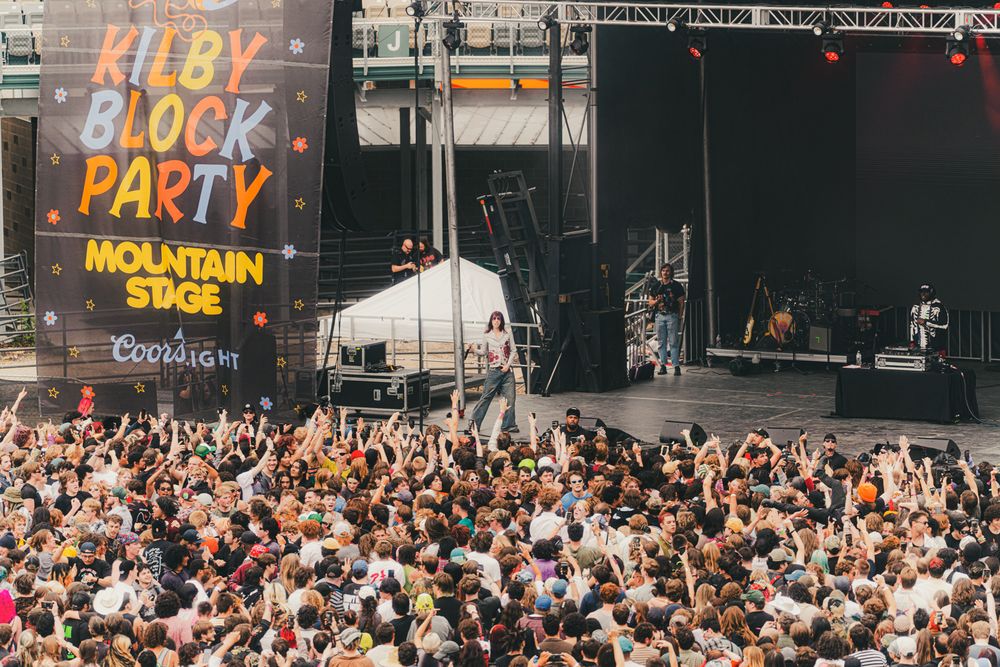 Crowd enjoying a live performance at Kilby Block Party on the Mountain Stage, sponsored by Coors Light.