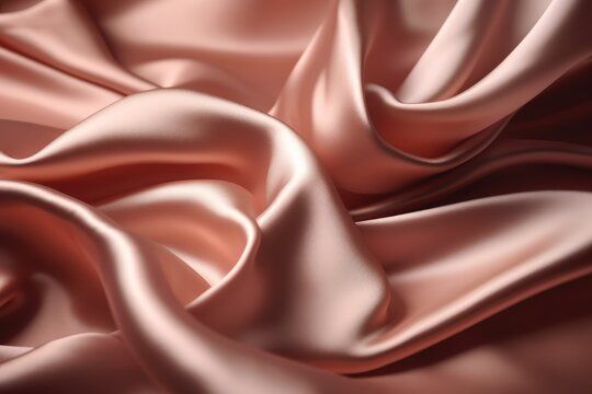 Smooth rose gold silk fabric with elegant folds and ripples creating a luxurious texture.