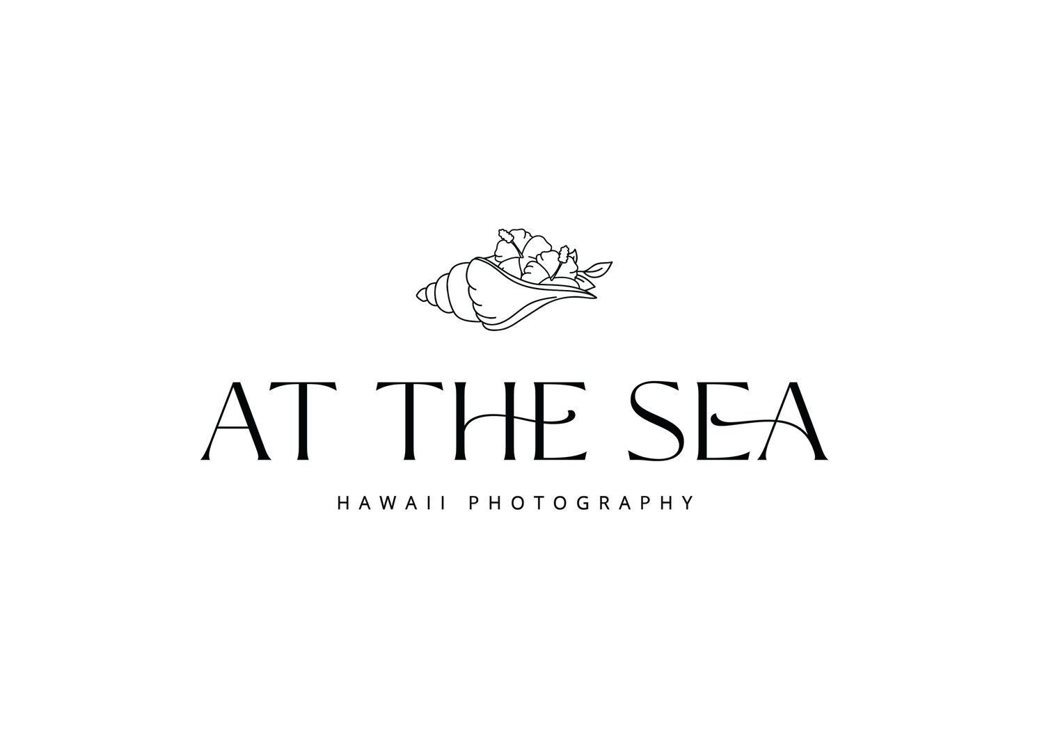 Minimalist typography logo for At The Sea Hawaii Photography with lotus flower accent. best hawaii family photographer kihei wailea kaanapal