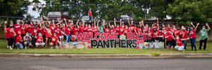 Office Depot Start Proud! back to school event in front of Panthers sign Jeffrey Tholl photography