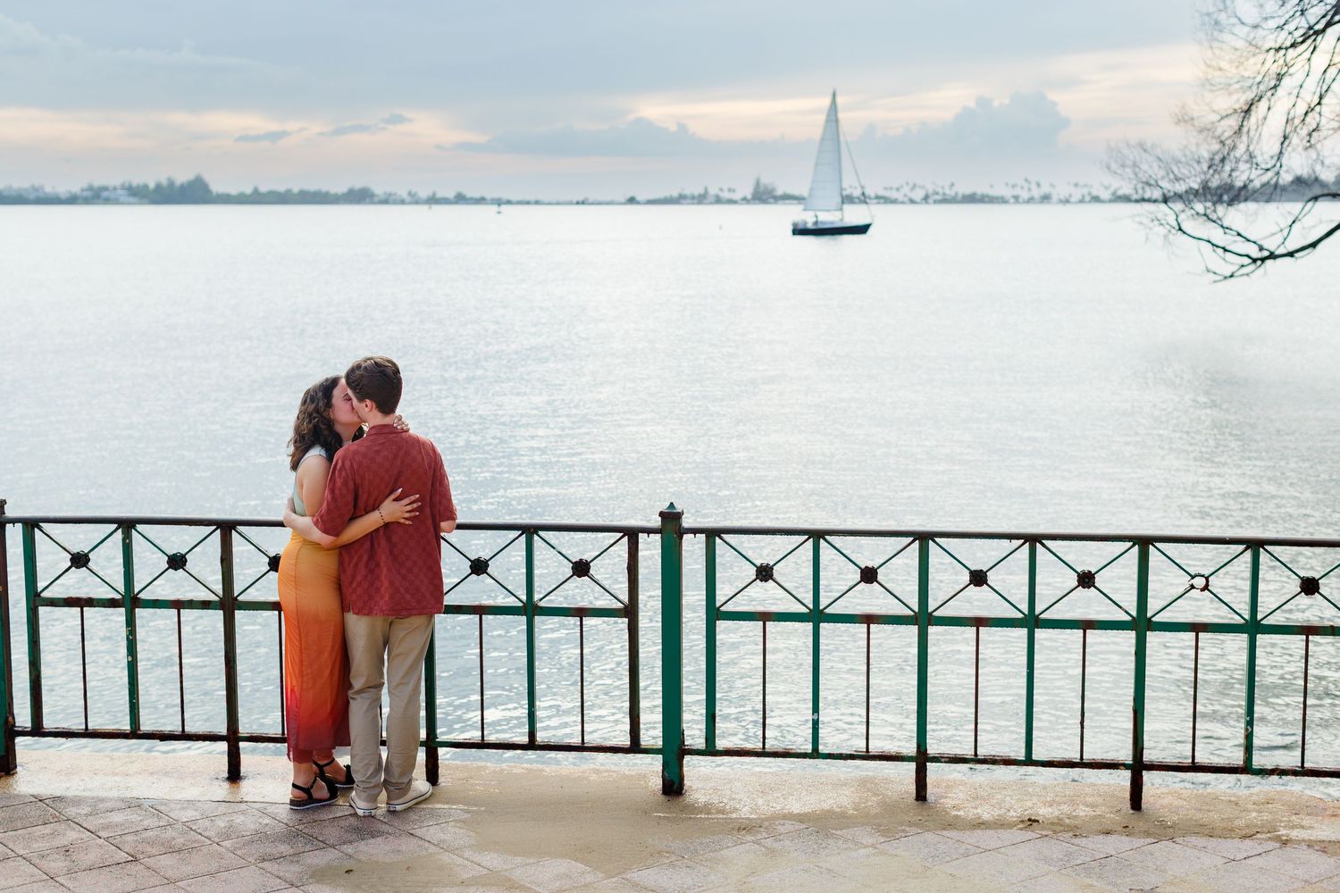 Surprise marriage proposal in Old San Juan, Puerto Rico. Paseo de la Princesa. Man and woman.