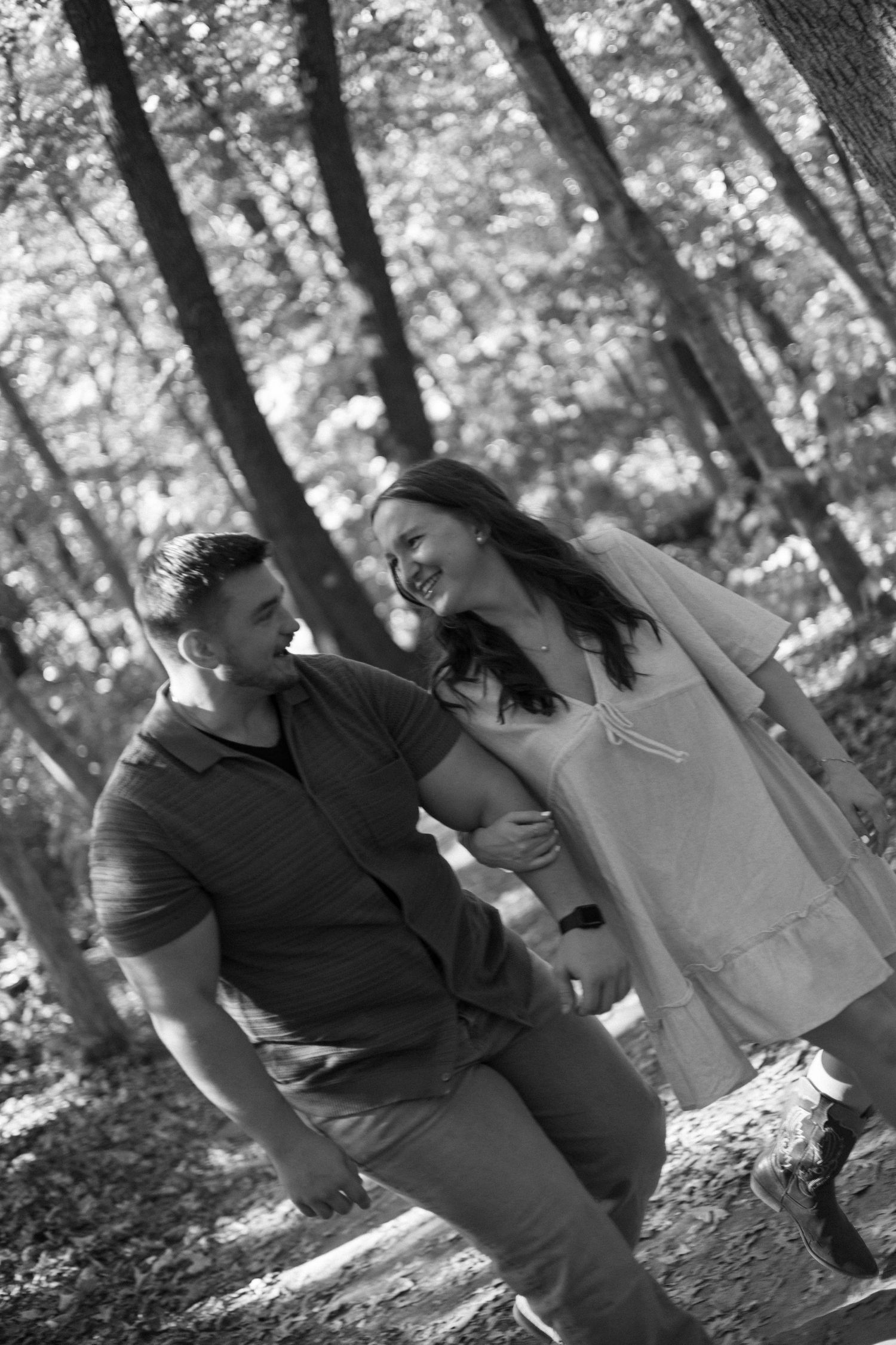 Fall outdoor golden hour engagement photos in woods at Starved Rock in Oglesby, Illinois