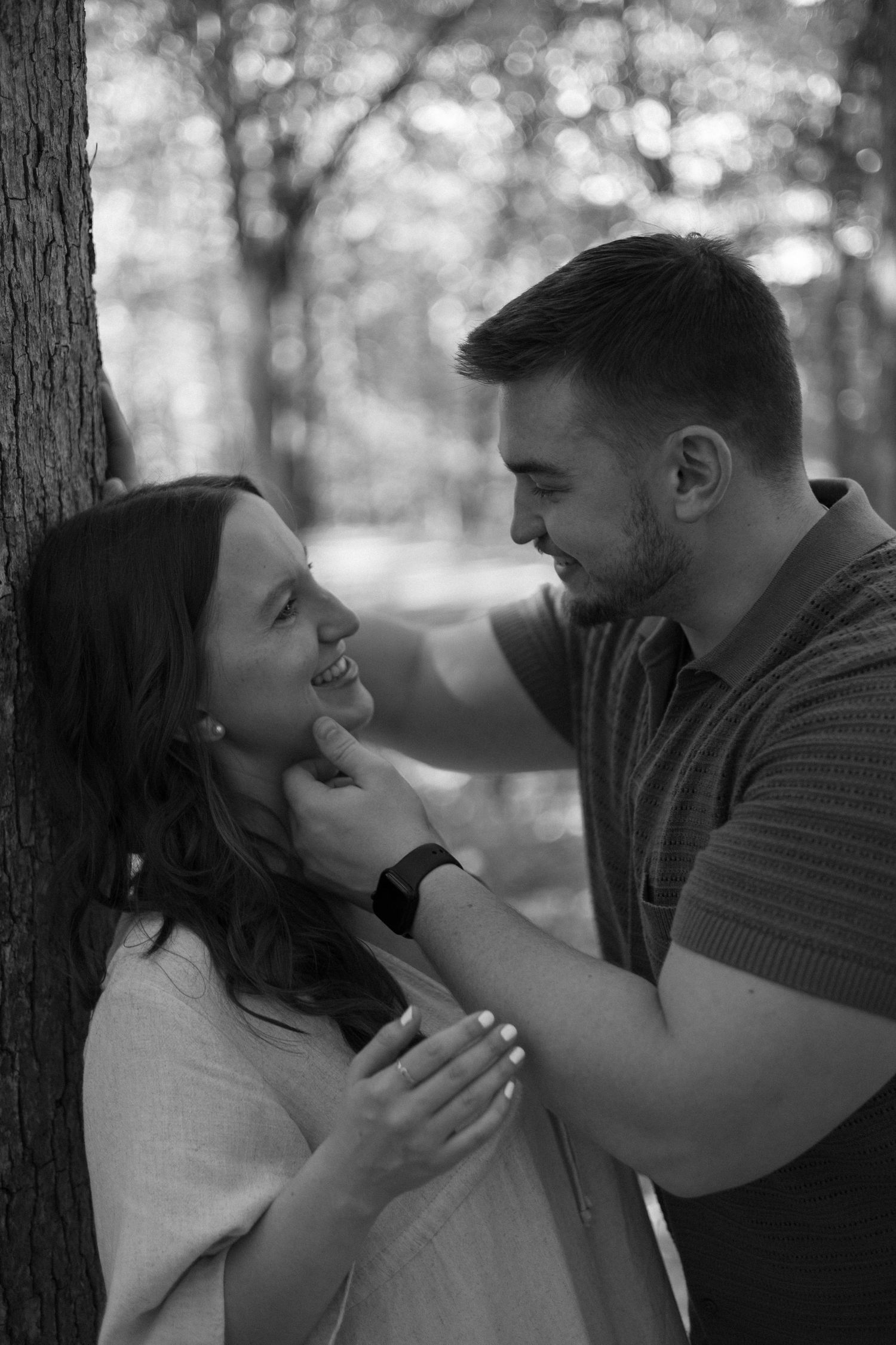 Fall outdoor golden hour engagement photos in woods at Starved Rock in Oglesby, Illinois