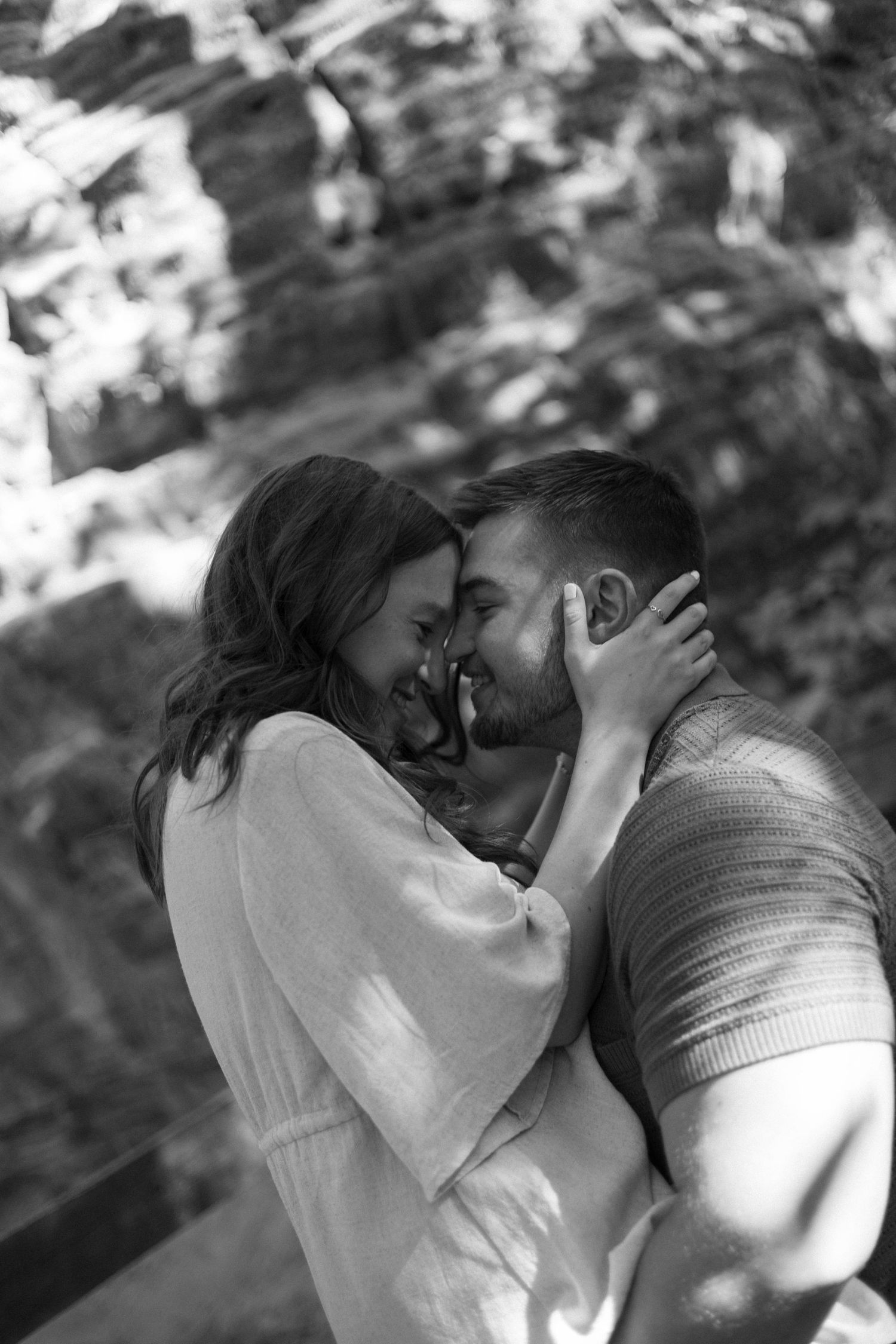 Fall outdoor golden hour engagement photos in woods at Starved Rock in Oglesby, Illinois