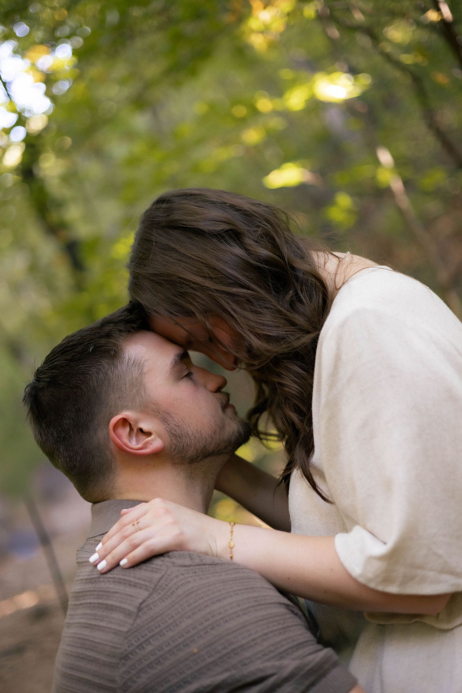 Fall outdoor golden hour engagement photos in woods at Starved Rock in Oglesby, Illinois