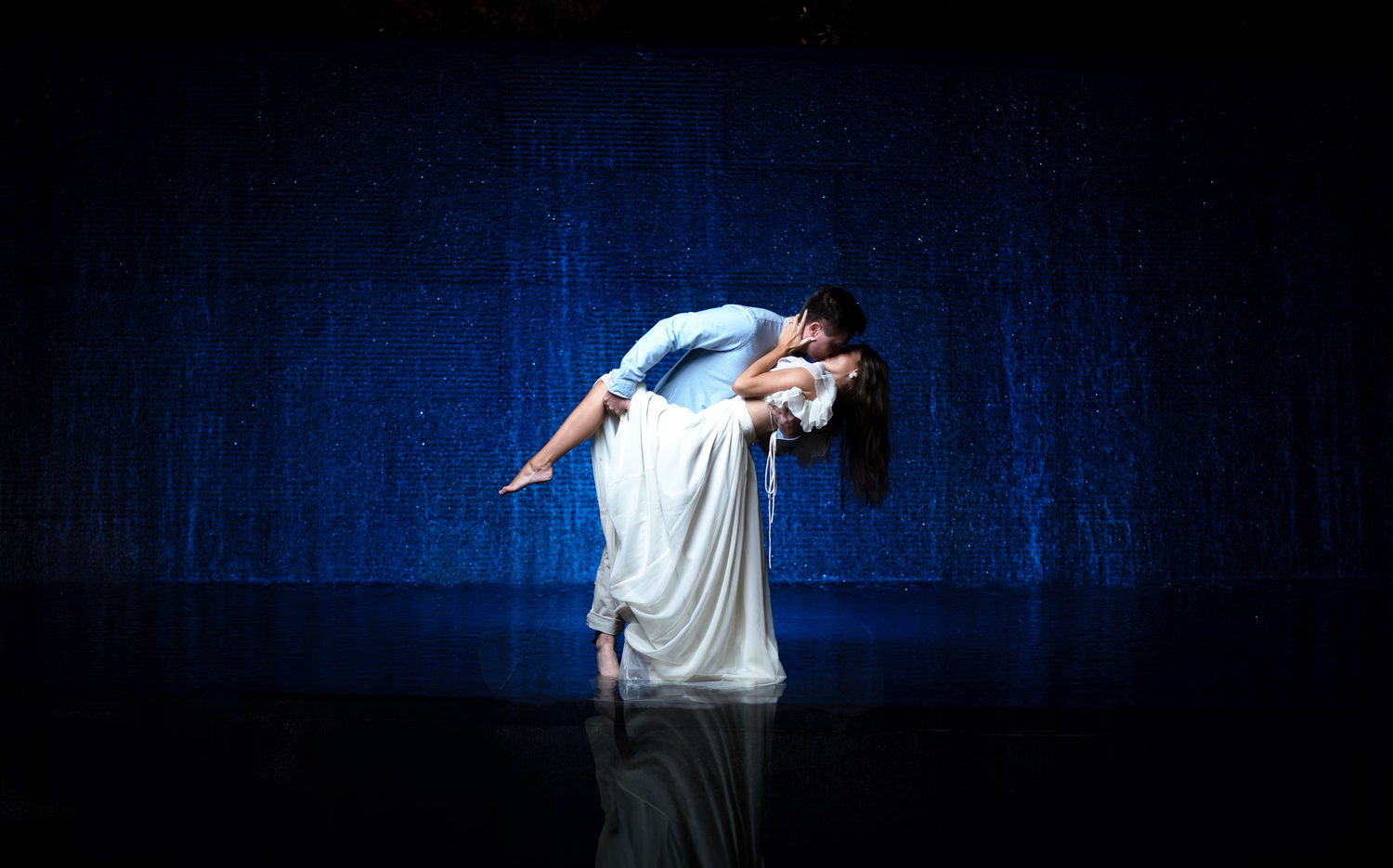 elegant night portrait of new engaged couple