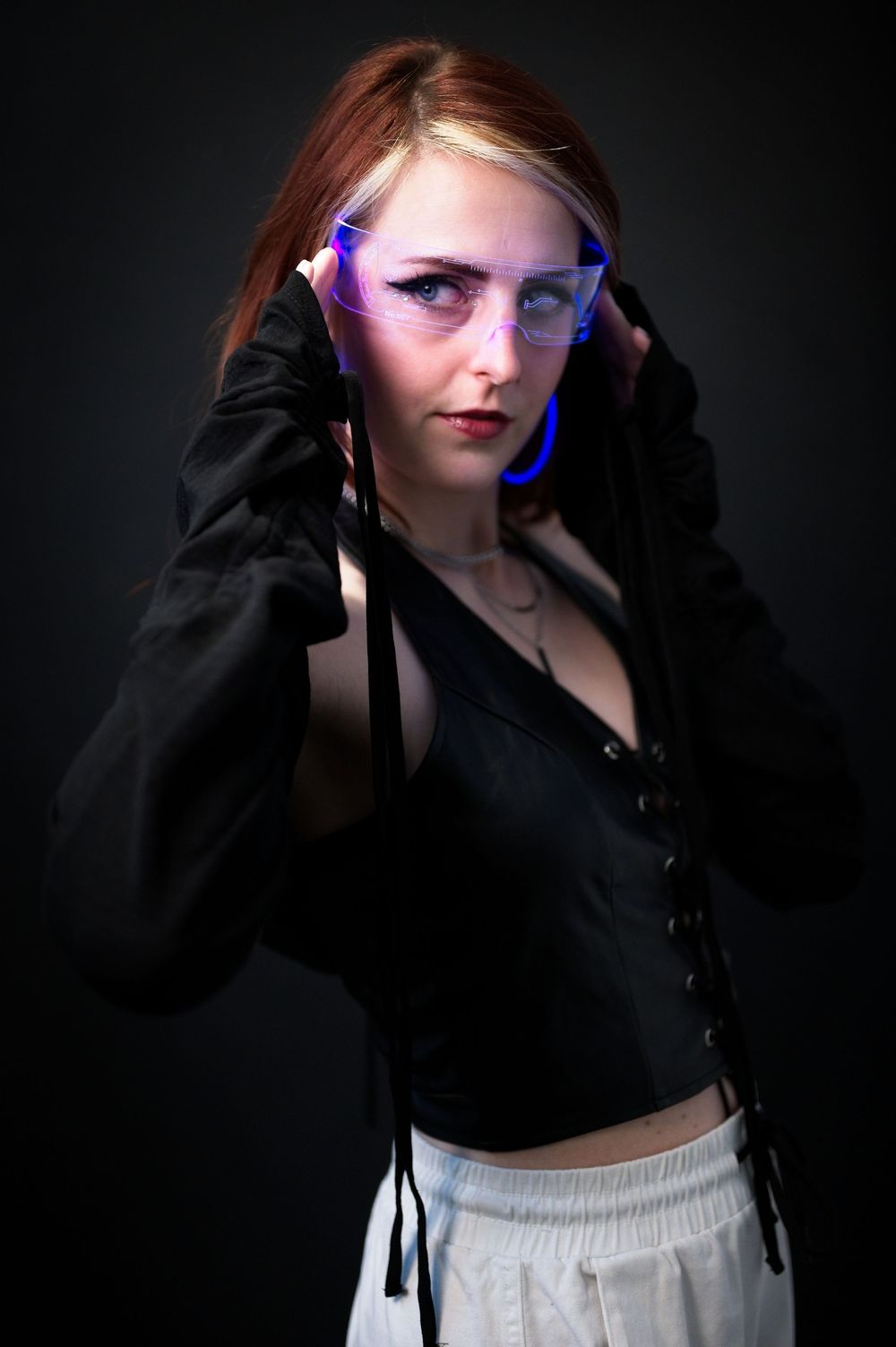 Portrait person with led glasses