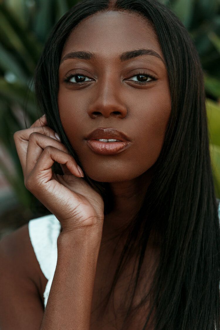Portrait of black model in tropical setting, Personal branding photography in Atlanta