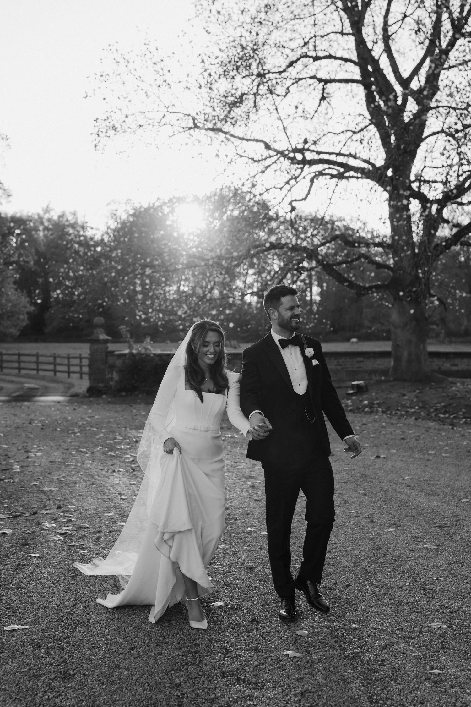 bride and groom outside Iscoyd park in shropshire