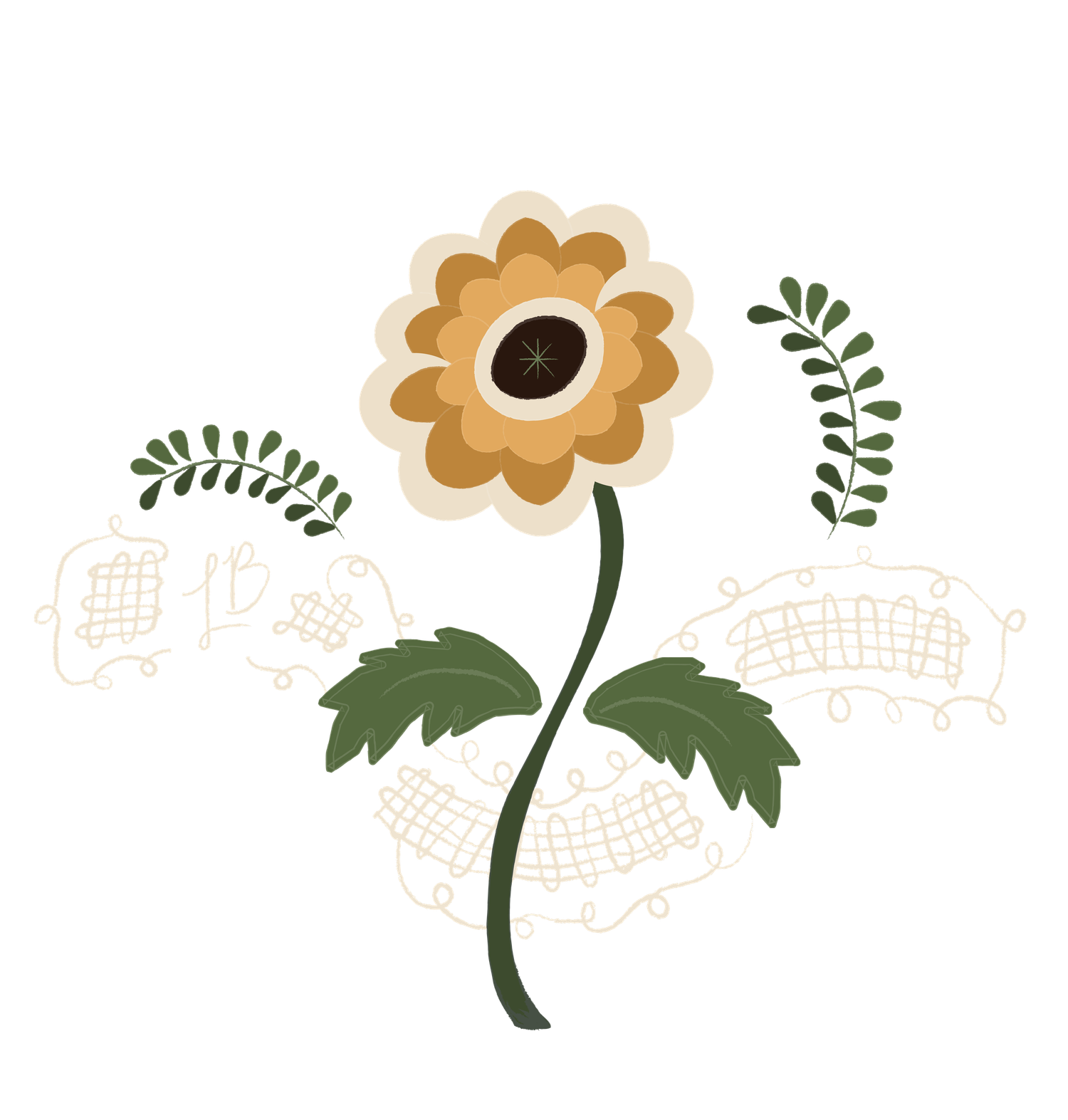 Delicate floral pattern with orange flowers and green leaves arranged in a repeating decorative border design.