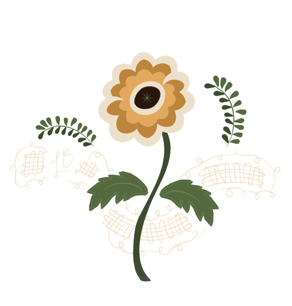 Delicate floral pattern with orange flowers and green leaves arranged in a repeating decorative border design.