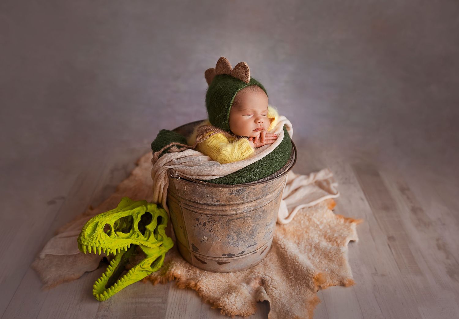 tema de dinosaurio para bebe recien nacido fotografia de bebes en ponce bebe fotografiado dentro de un cubo